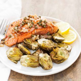 Pan-Seared Salmon with Capers and Baby Artichokes (Paleo, Whole30)