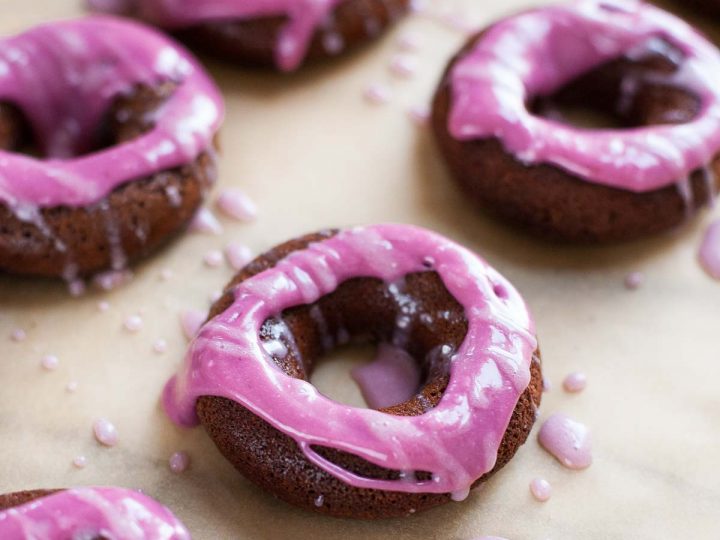 Chocolate Doughnuts with Cherry Cheesecake Glaze - A Calculated Whisk