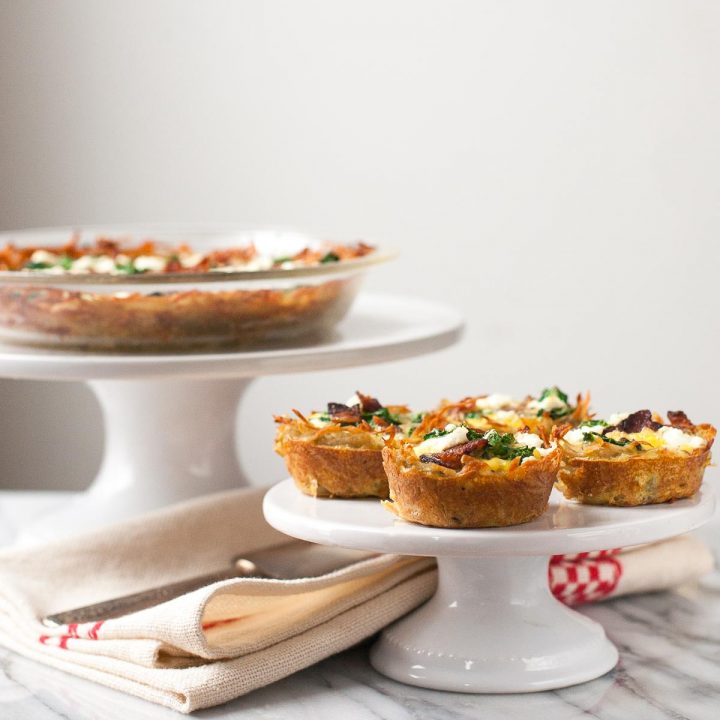 Kale and Bacon Quiches with Hash Brown Crust