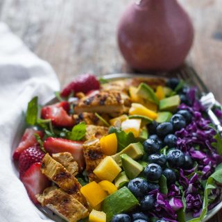 Rainbow Salad with Grilled Chicken and Raspberry Walnut Dressing (Paleo, Whole30)