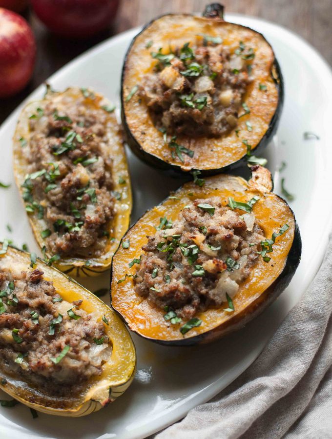 Stuffed Squash with Sausage and Apple