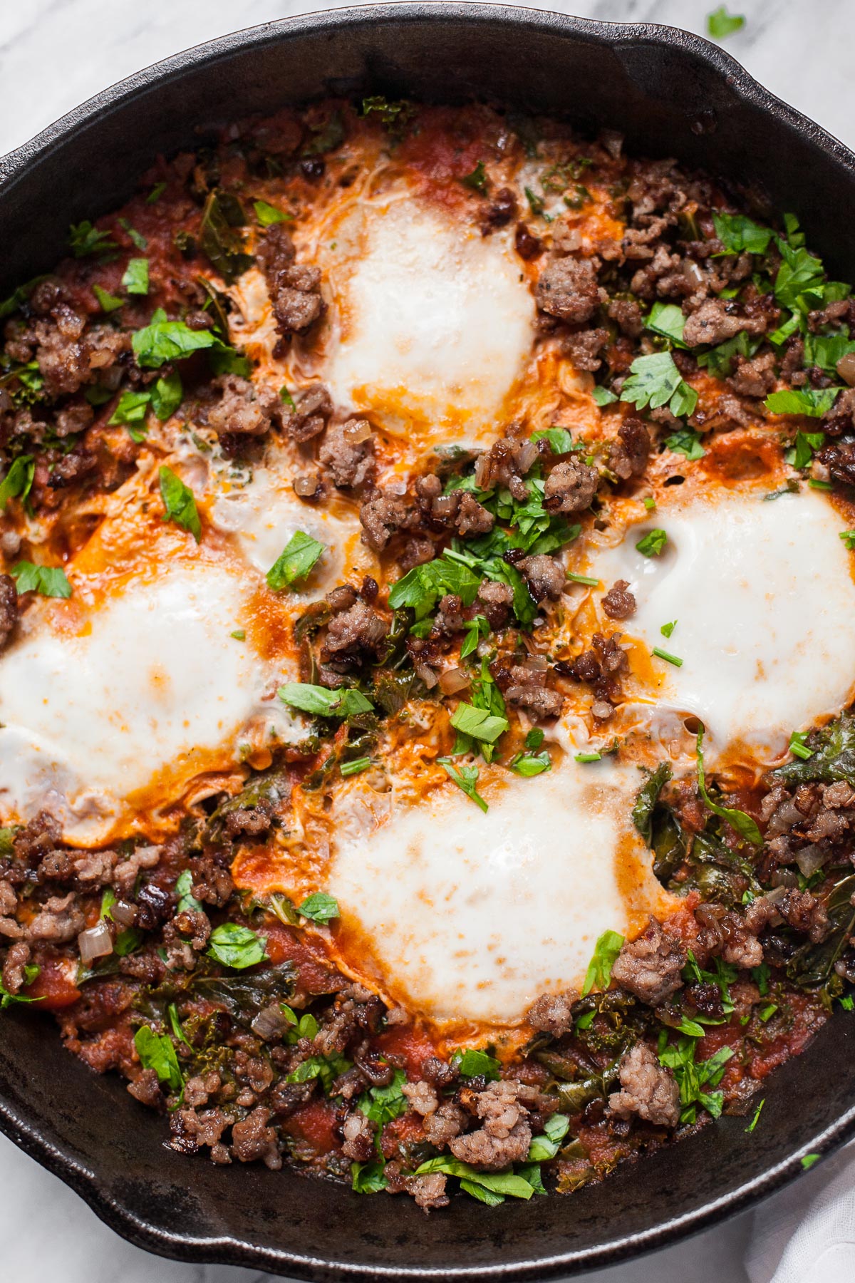 Eggs in Purgatory with Sausage and Kale (Paleo, Whole30)