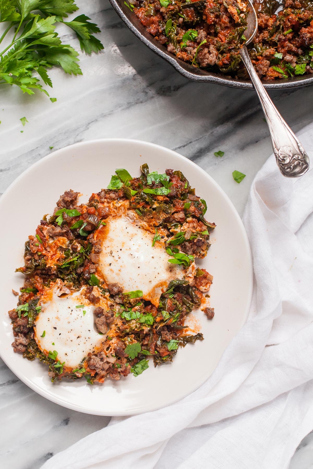 Eggs in Purgatory with Sausage and Kale (Paleo, Whole30)