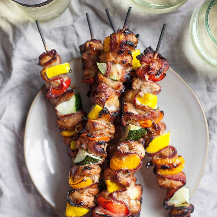 Maple Balsamic Chicken and Bacon Skewers