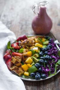Rainbow Salad with Grilled Chicken and Raspberry Walnut Dressing (Paleo, Whole30)