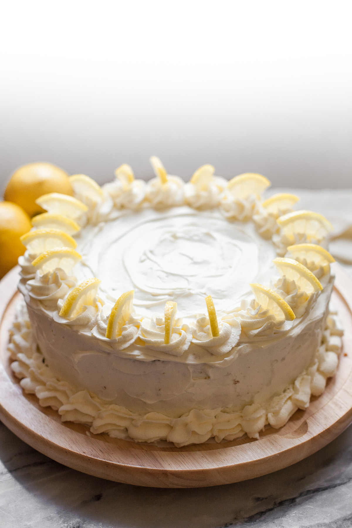Grain-free Triple Lemon Layer Cake with Whipped Cream Frosting