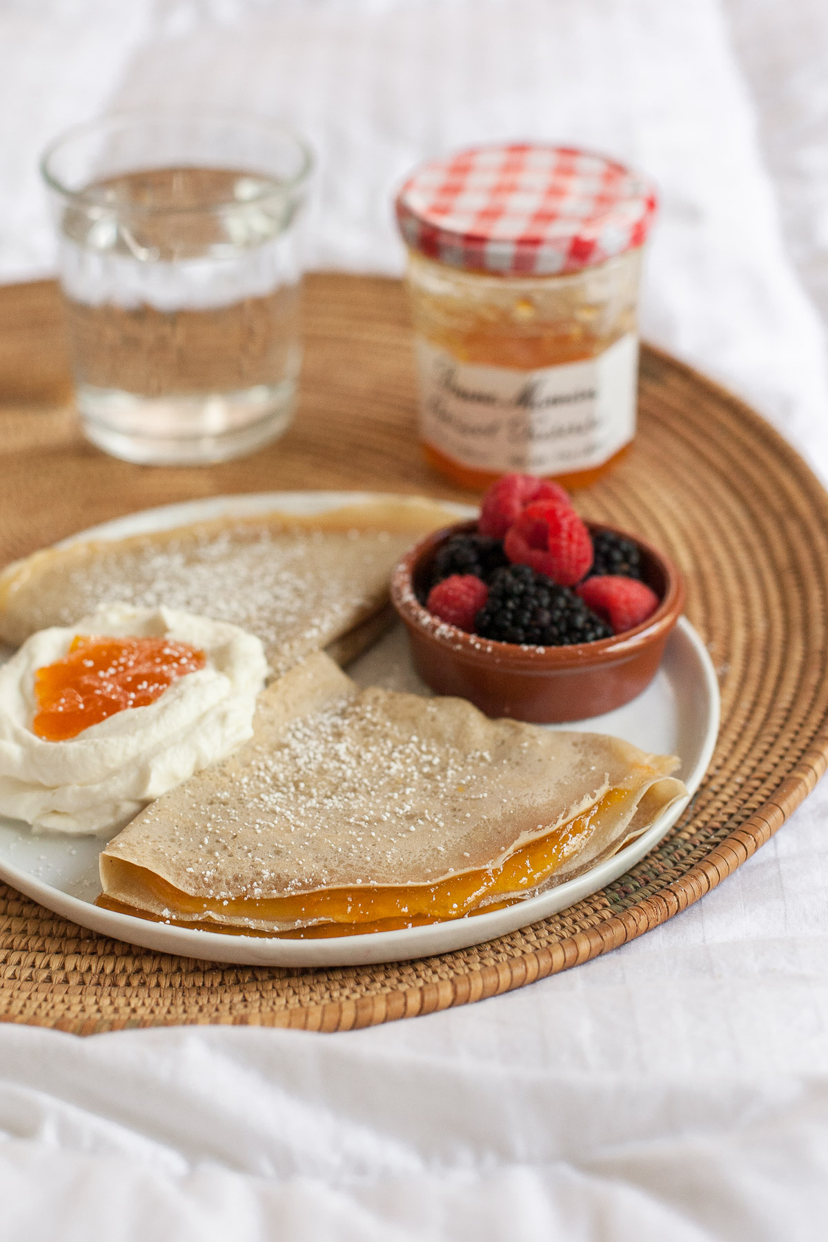 Grain-free Crepes with Apricot Preserves | acalculatedwhisk.com
