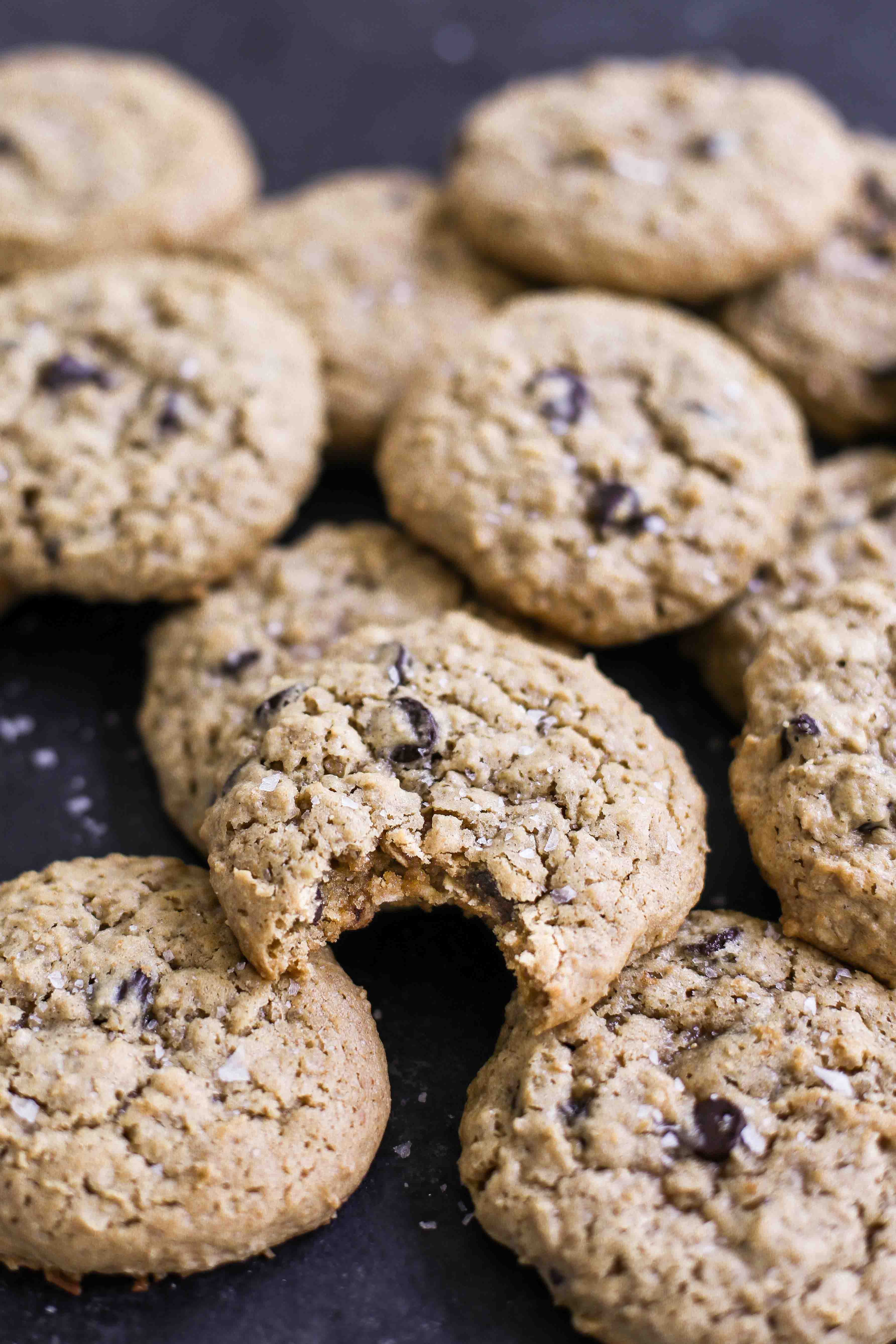 These dairy-free, gluten-free peanut butter chocolate chip oatmeal cookies are easy to make in one bowl and hard to stop eating!